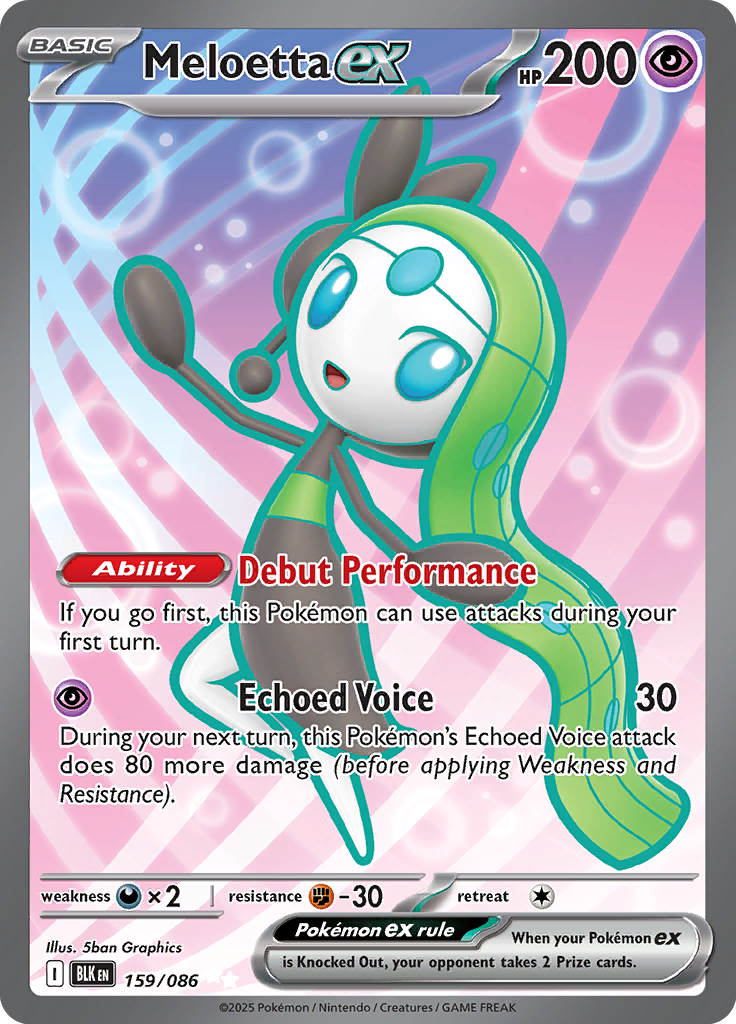 Meloetta ex Pokemon card #159 from Black Bolt TCG set - high resolution trading card image