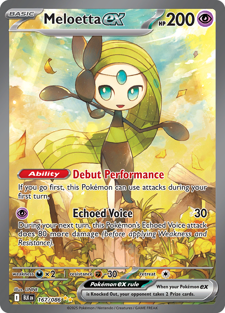 Meloetta ex Pokemon card #167 from Black Bolt TCG set - high resolution trading card image