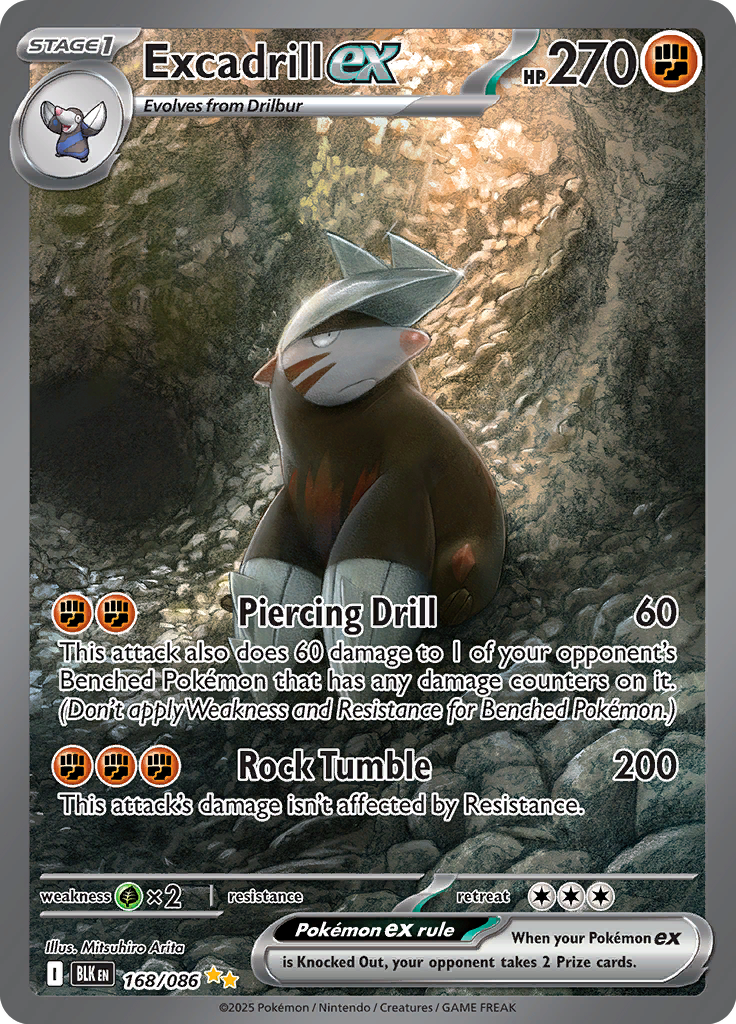 Excadrill ex Pokemon card #168 from Black Bolt TCG set - high resolution trading card image