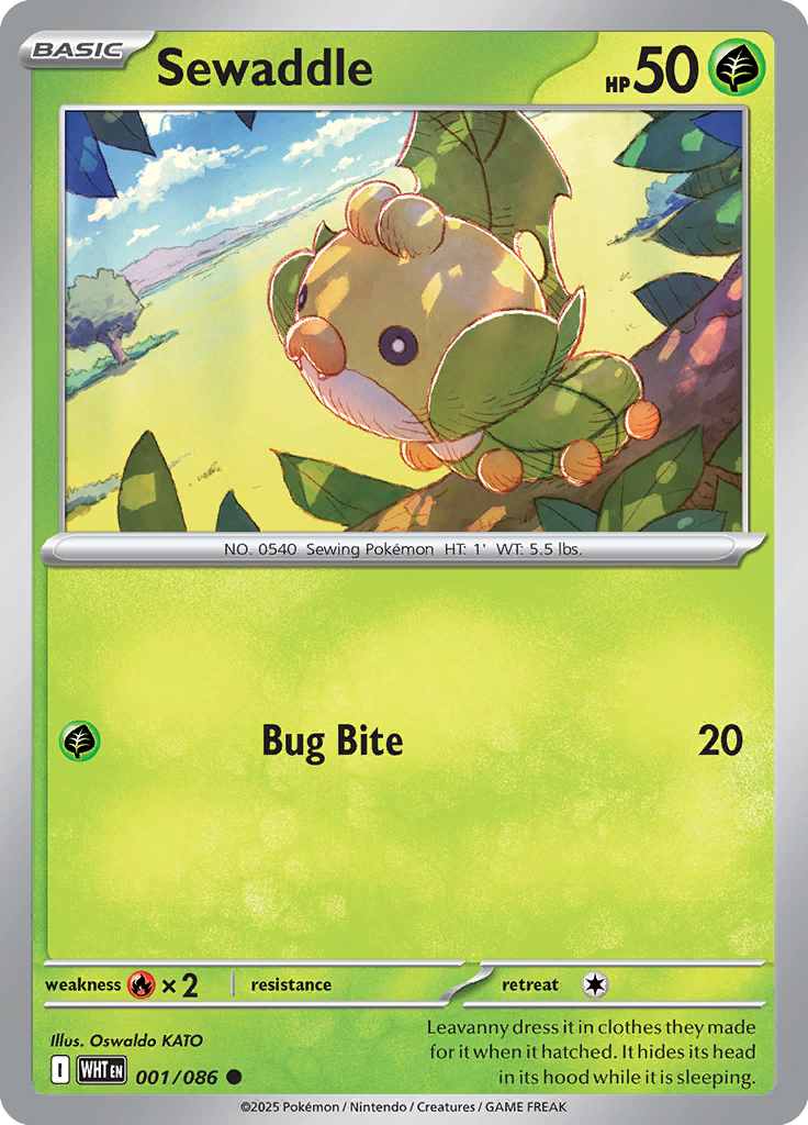Sewaddle Pokemon card #001 from White Flare TCG set - high resolution trading card image