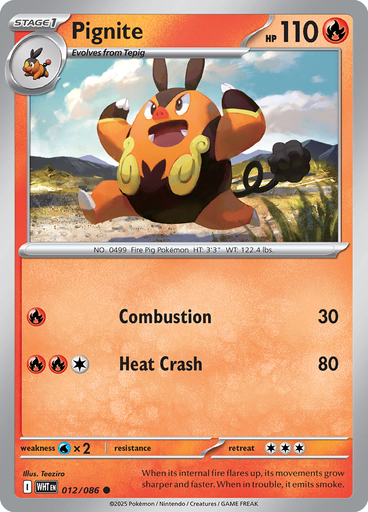 Pignite Pokemon card #012 from White Flare TCG set - high resolution trading card image