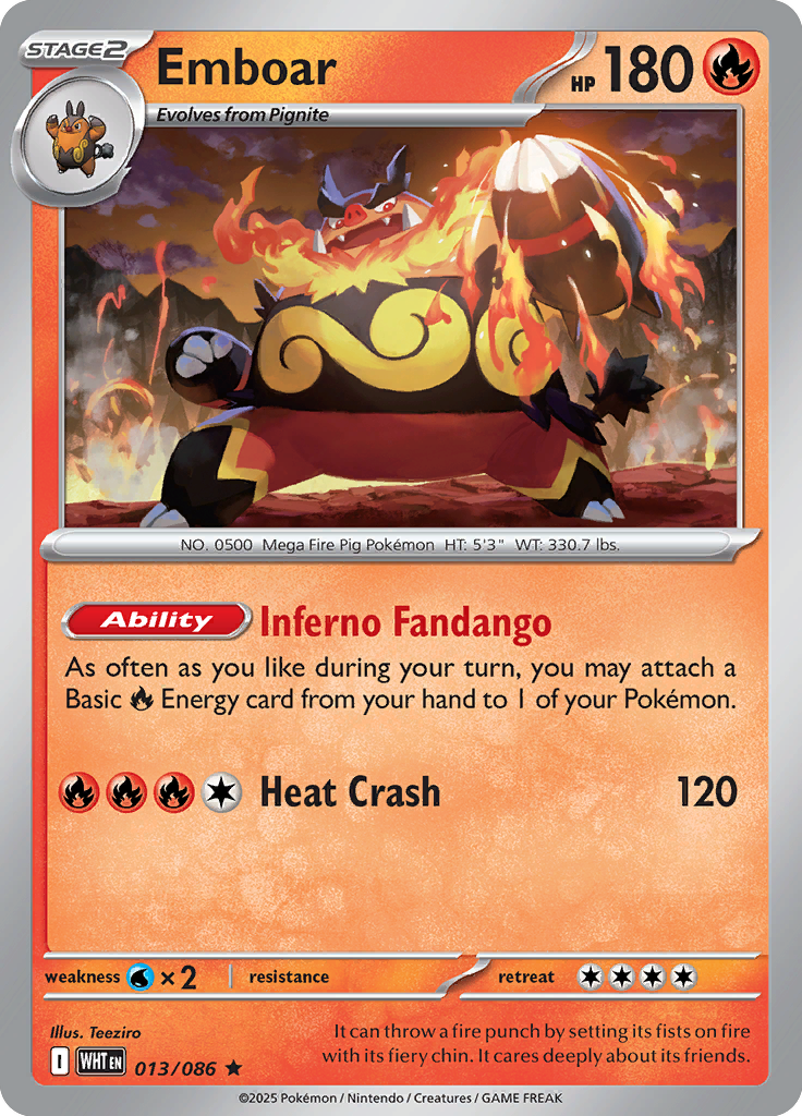 Emboar Pokemon card #013 from White Flare TCG set - high resolution trading card image