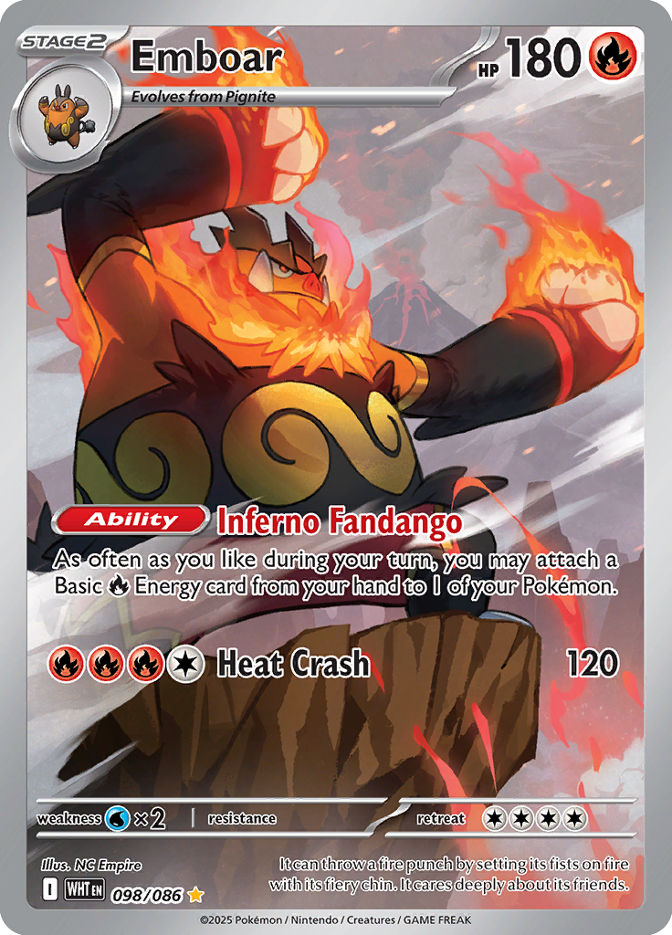 Emboar Pokemon card #098 from White Flare TCG set - high resolution trading card image