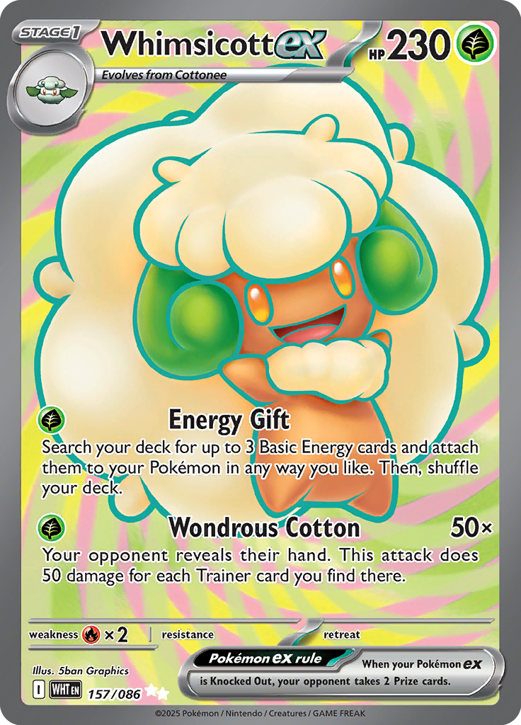 Whimsicott ex Pokemon card #157 from White Flare TCG set - high resolution trading card image