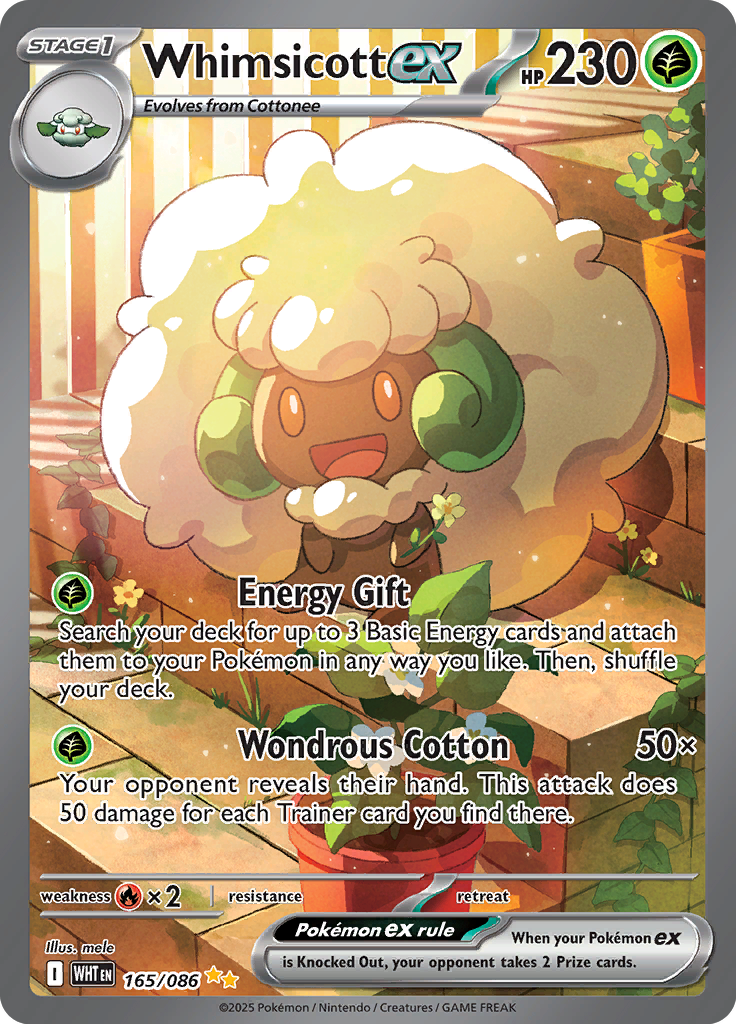 Whimsicott ex Pokemon card #165 from White Flare TCG set - high resolution trading card image