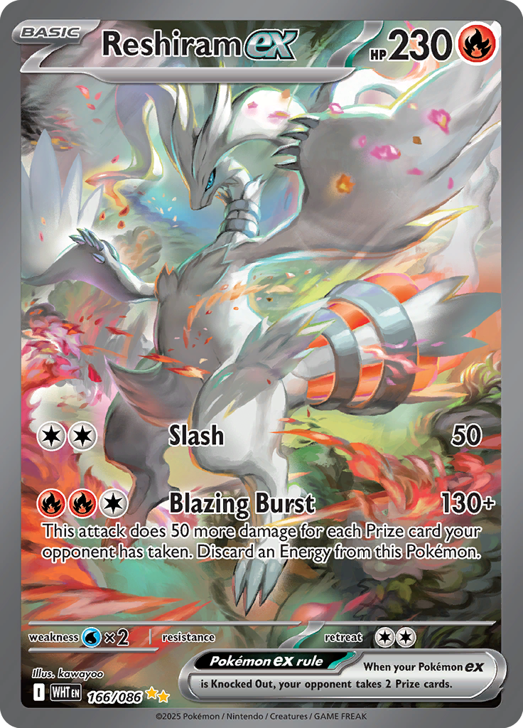Reshiram ex Pokemon card #166 from White Flare TCG set - high resolution trading card image